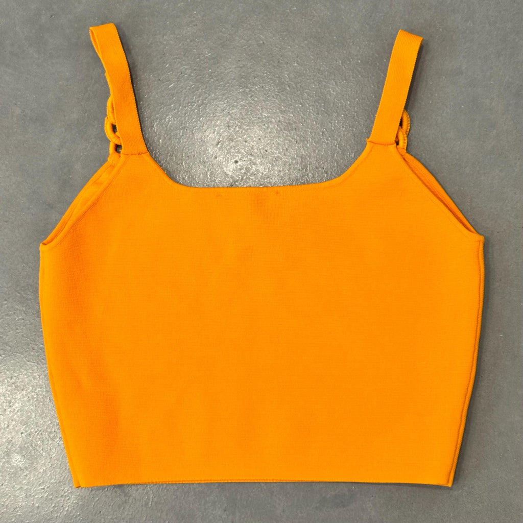 House of Harlow 1960 NWT Knit Crop Top Size Women’s S | Flame Orange Braided Strap, Boho Festival