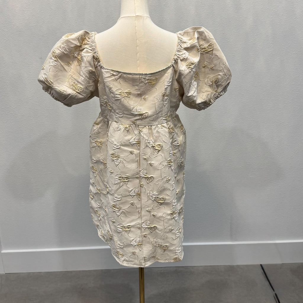 Umgee Heart Pattern Babydoll Dress Size Large NWT | Valentine’s Day Puff Sleeve Square Neck Cream Romantic Dress