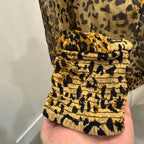 Free People Lover's Lane Leopard Blouse Size XS/S | Smocked Animal Print Top Ruffle Shoulder Sheer Boho