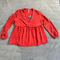 Matilda Jane NWT Red Floral Peplum Blouse Women’s Top Long Sleeve Lace Trim Empire Waist Size M
