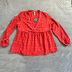 Matilda Jane NWT Red Floral Peplum Blouse Women’s Top Long Sleeve Lace Trim Empire Waist Size M