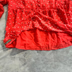 Matilda Jane NWT Red Floral Peplum Blouse Women’s Top Long Sleeve Lace Trim Empire Waist Size M