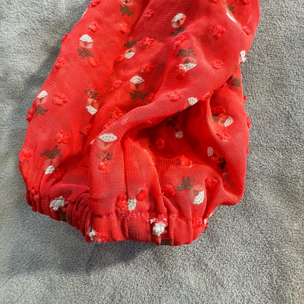 Matilda Jane NWT Red Floral Peplum Blouse Women’s Top Long Sleeve Lace Trim Empire Waist Size M
