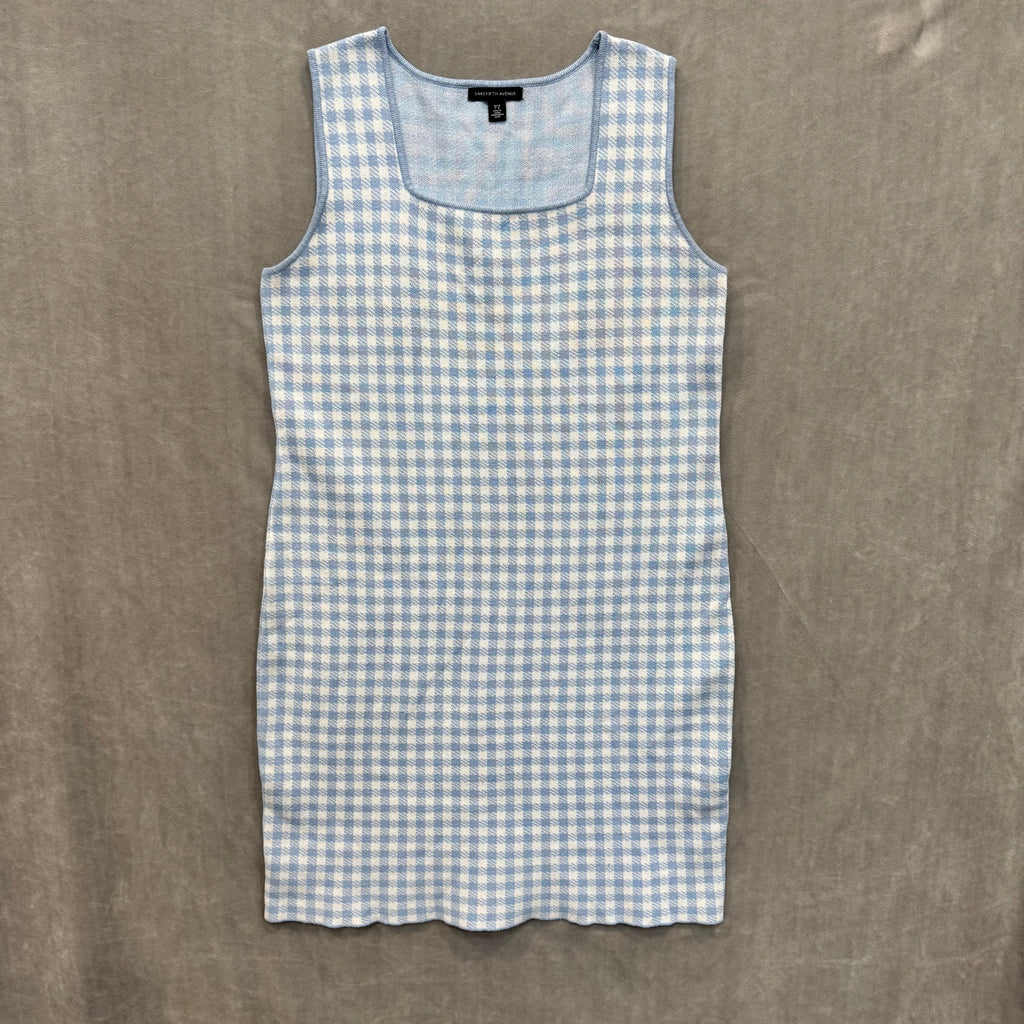 Saks Fifth Avenue Blue & White Gingham Knit Sleeveless Mini Dress - Size Large