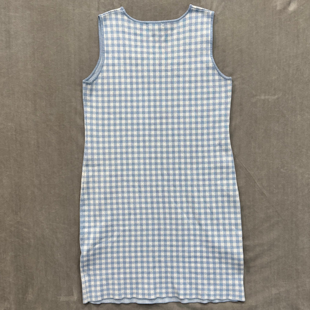 Saks Fifth Avenue Blue & White Gingham Knit Sleeveless Mini Dress - Size Large