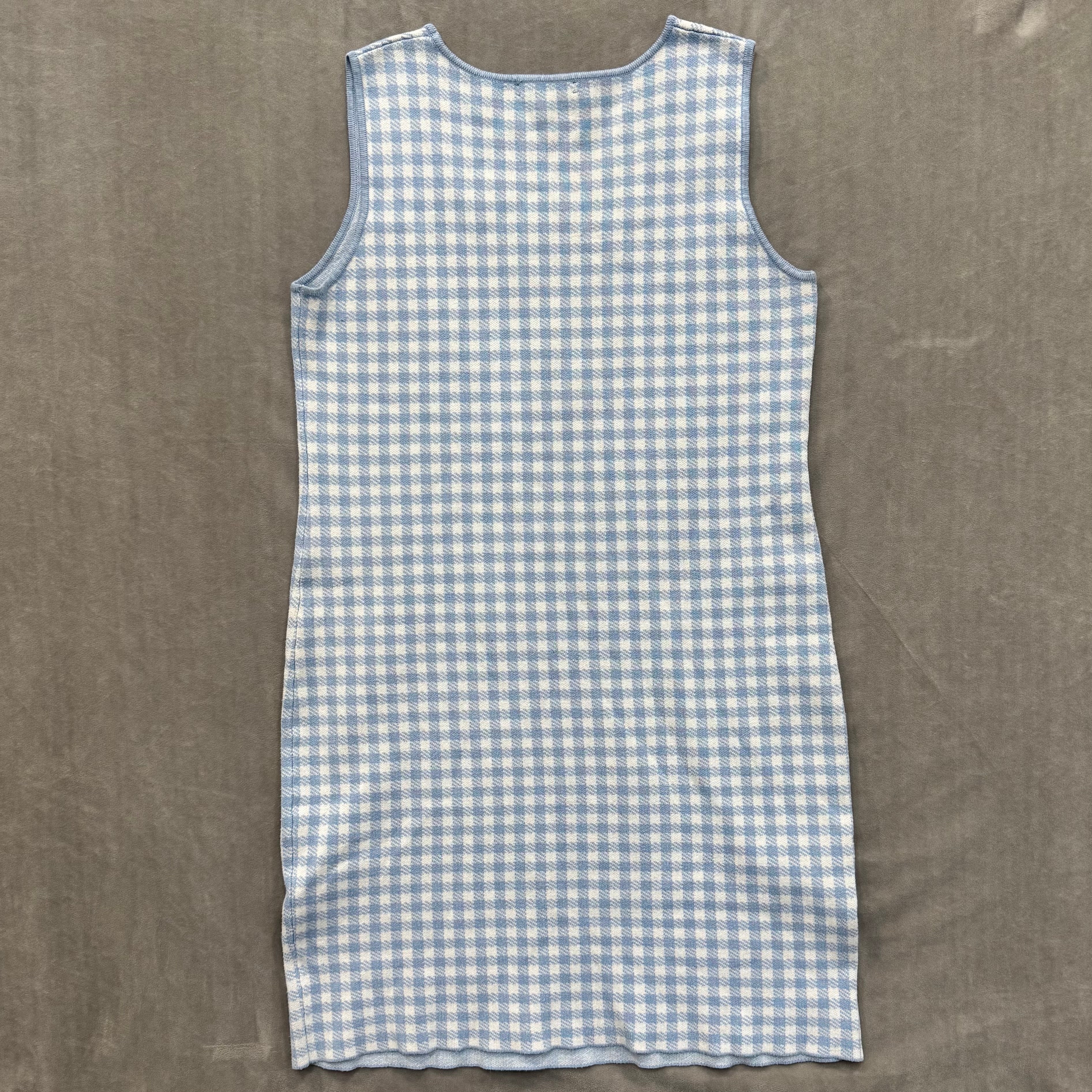 Saks Fifth Avenue Blue & White Gingham Knit Sleeveless Mini Dress - Size Large