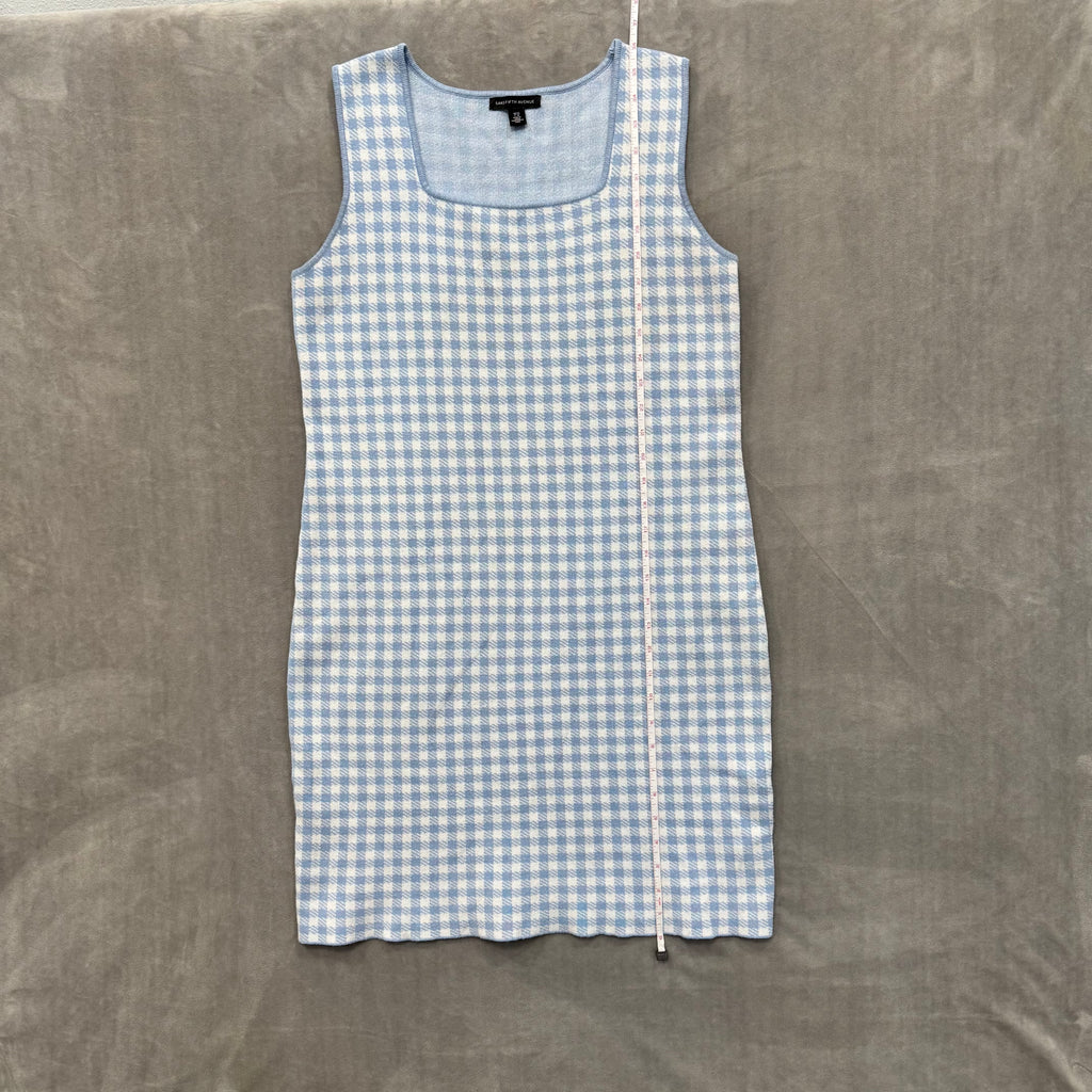 Saks Fifth Avenue Blue & White Gingham Knit Sleeveless Mini Dress - Size Large
