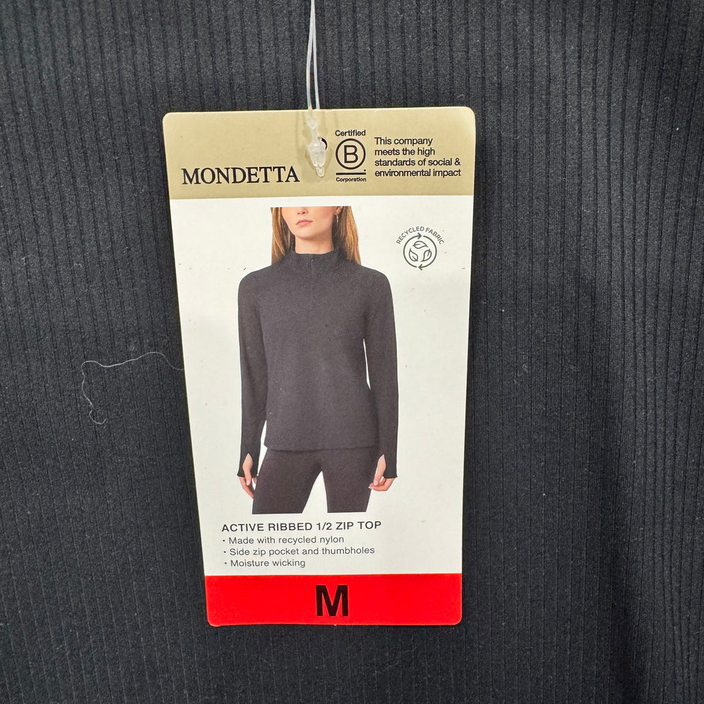 Mondetta Active Ribbed 1/2 Zip Performance Top with Thumbholes - NWT - Black - Medium