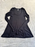 Free People Black Ribbed Long Sleeve Scoop Neck Tunic Top - Size Medium