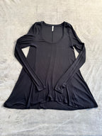 Free People Black Ribbed Long Sleeve Scoop Neck Tunic Top - Size Medium