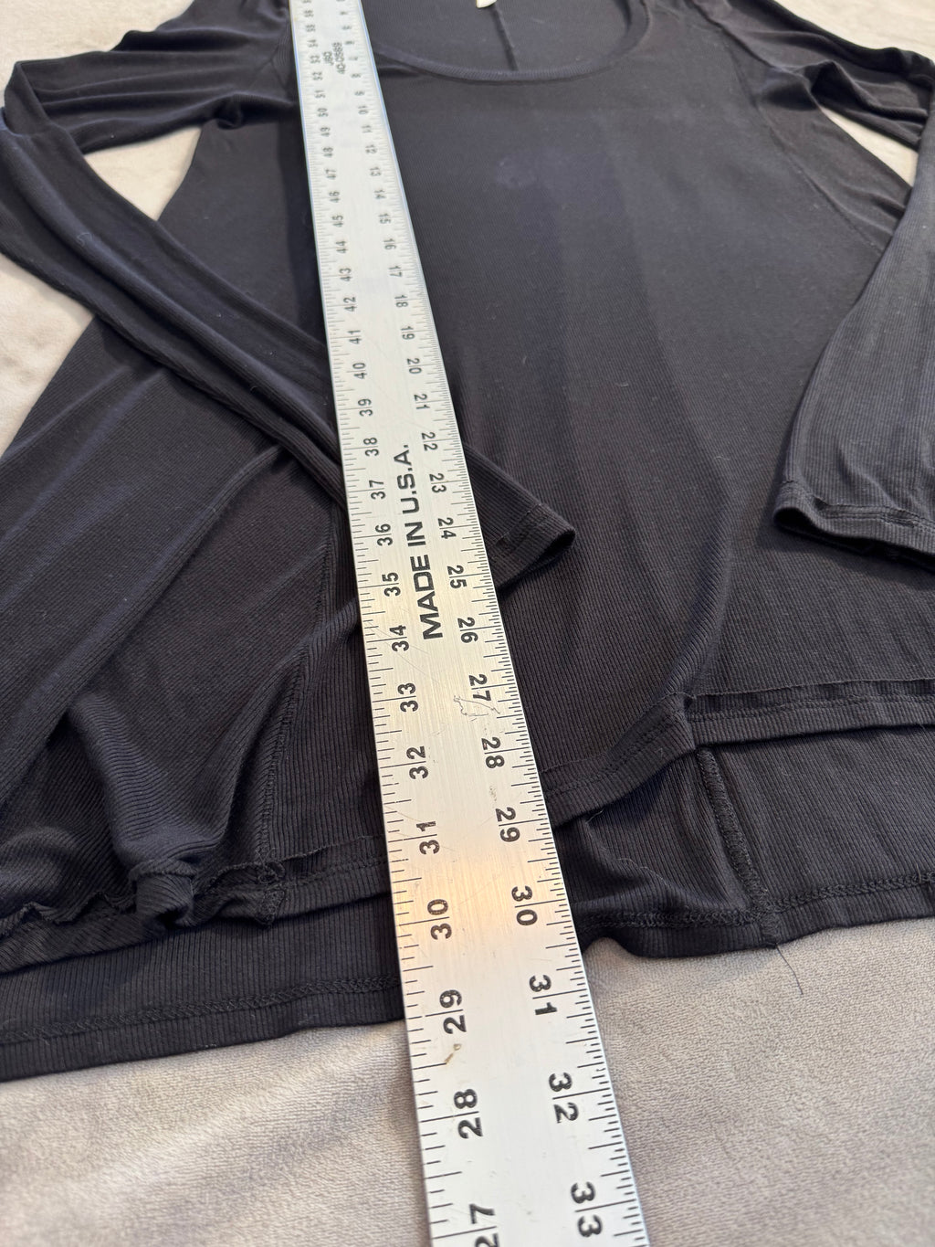 Free People Black Ribbed Long Sleeve Scoop Neck Tunic Top - Size Medium