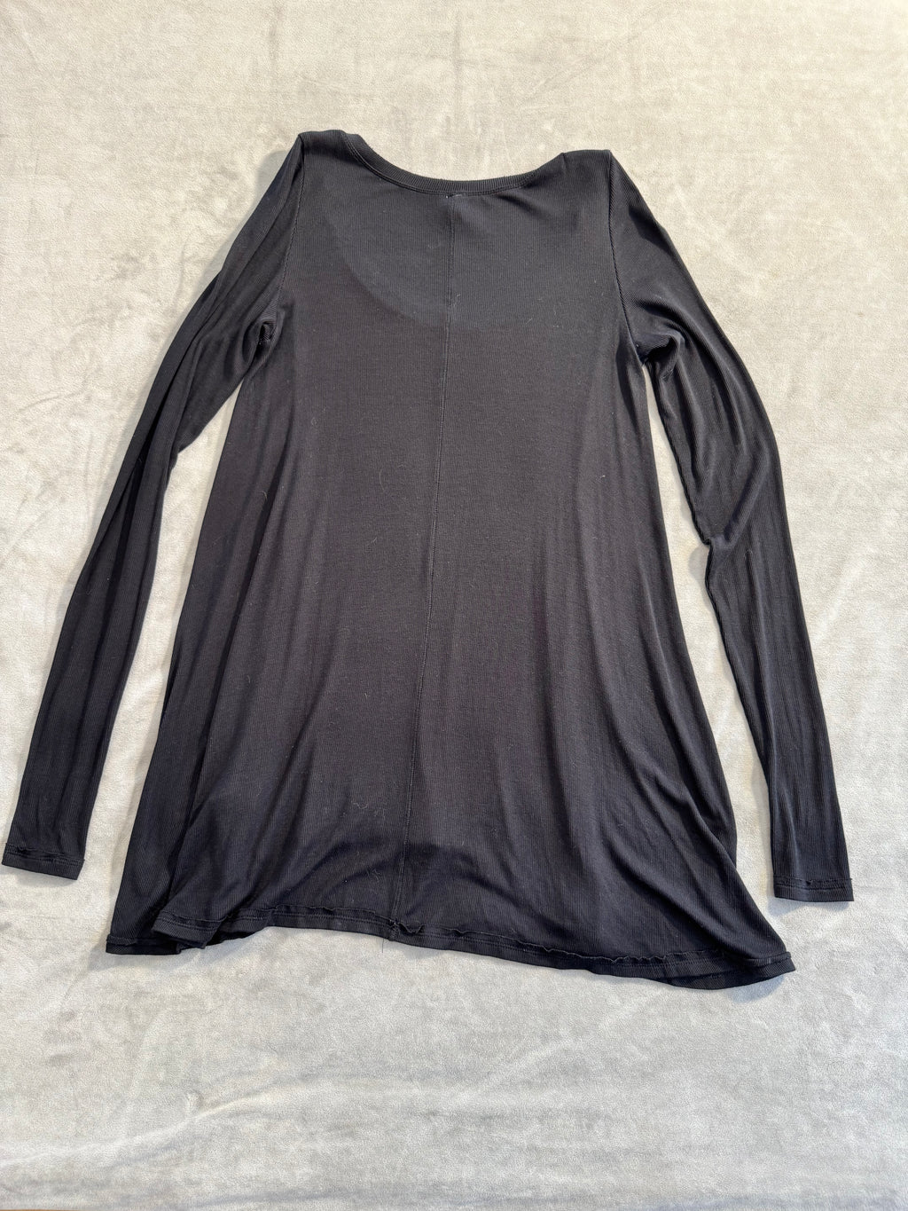 Free People Black Ribbed Long Sleeve Scoop Neck Tunic Top - Size Medium