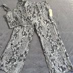 Paper Crane Black & White Mixed Print Smocked Crop Top & Wide Leg Pants Set — Size Medium — NWT