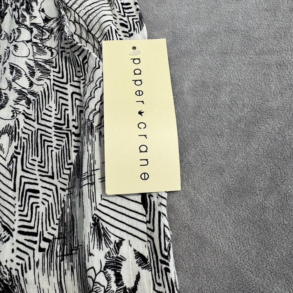 Paper Crane Black & White Mixed Print Smocked Crop Top & Wide Leg Pants Set — Size Medium — NWT