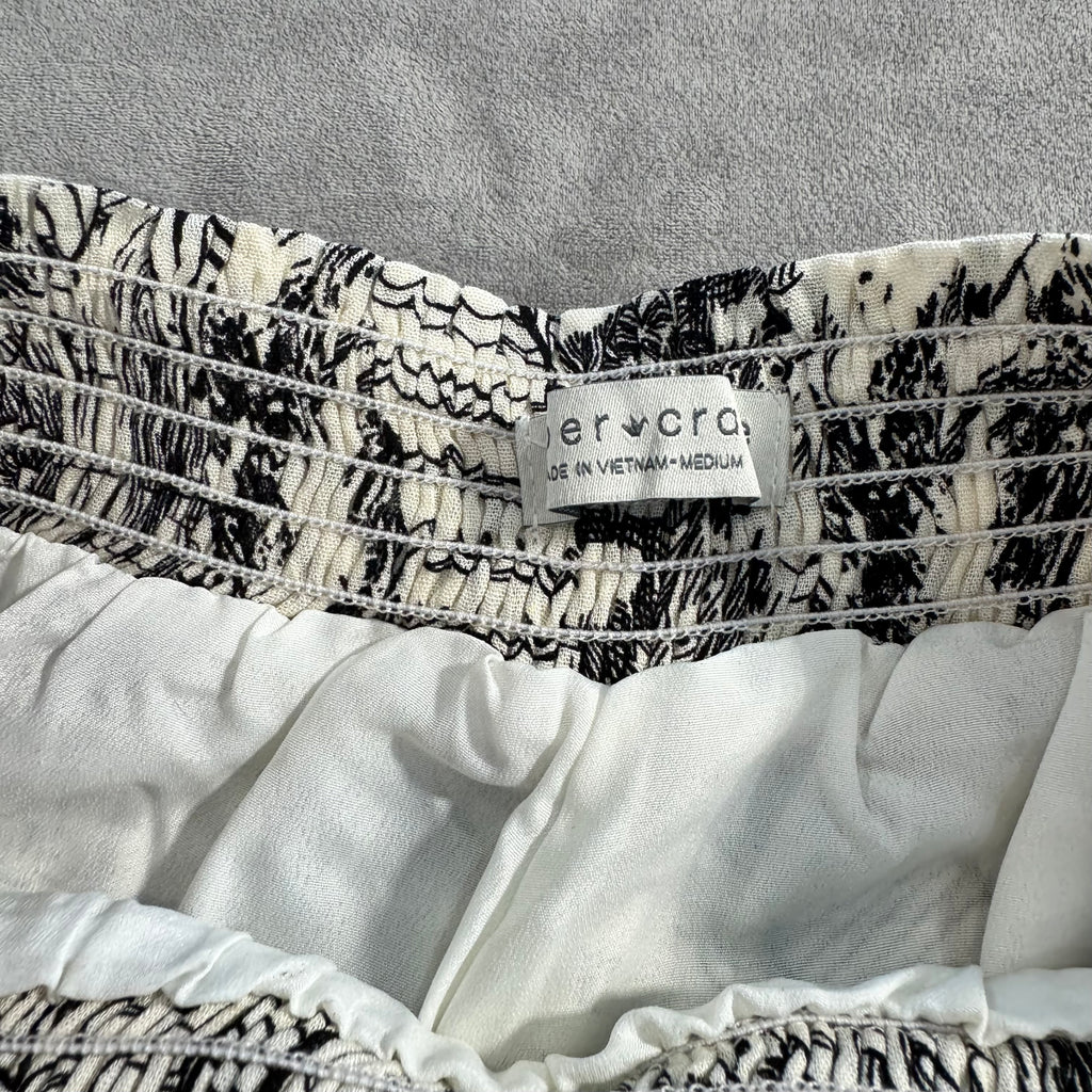 Paper Crane Black & White Mixed Print Smocked Crop Top & Wide Leg Pants Set — Size Medium — NWT