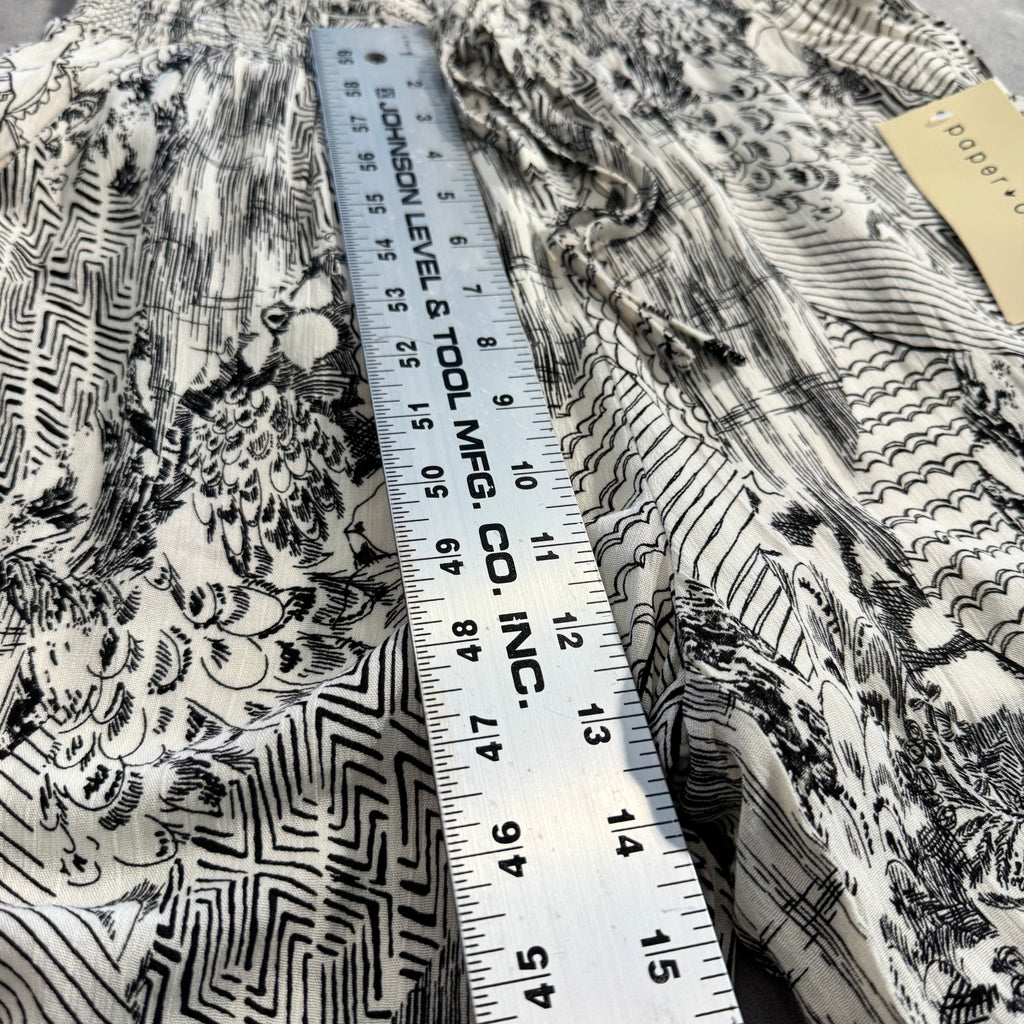 Paper Crane Black & White Mixed Print Smocked Crop Top & Wide Leg Pants Set — Size Medium — NWT