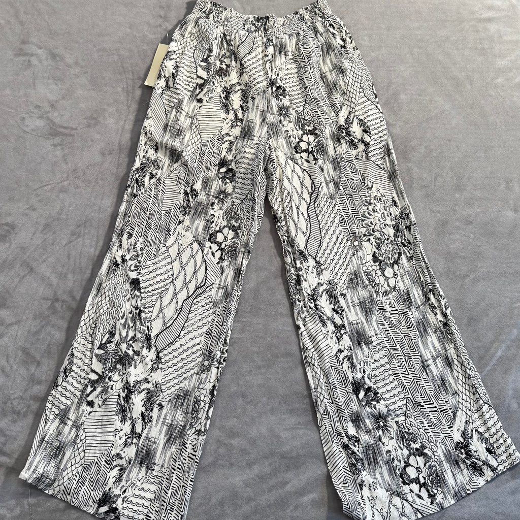 Paper Crane Black & White Mixed Print Smocked Crop Top & Wide Leg Pants Set — Size Medium — NWT