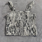 Paper Crane Black & White Mixed Print Smocked Crop Top & Wide Leg Pants Set — Size Medium — NWT