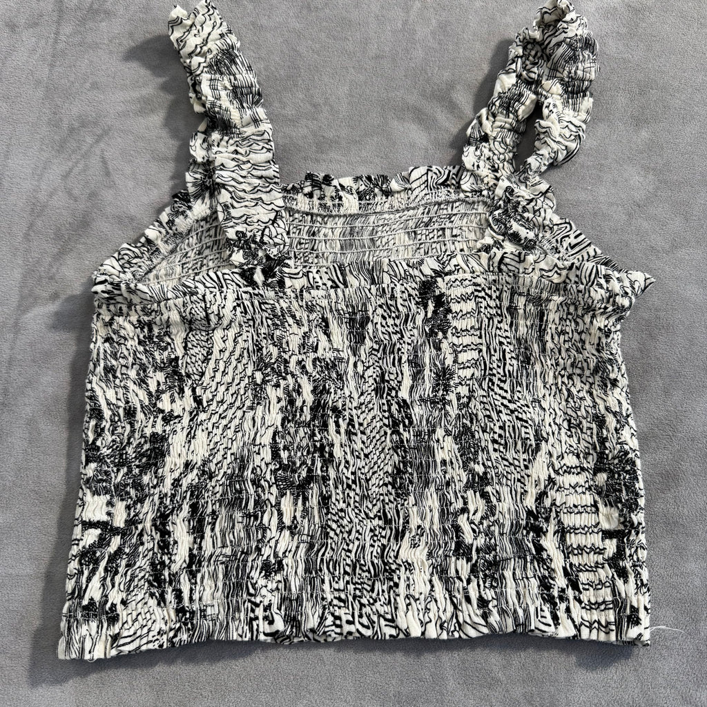 Paper Crane Black & White Mixed Print Smocked Crop Top & Wide Leg Pants Set — Size Medium — NWT
