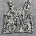 Paper Crane Black & White Mixed Print Smocked Crop Top & Wide Leg Pants Set — Size Medium — NWT