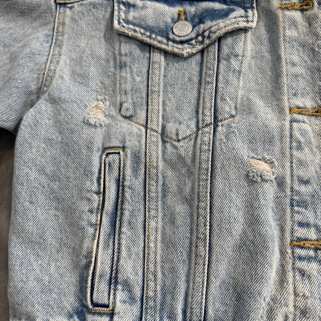 Wild Fable Distressed Light Wash Cropped Denim Jacket - Size Large - 100% Cotton