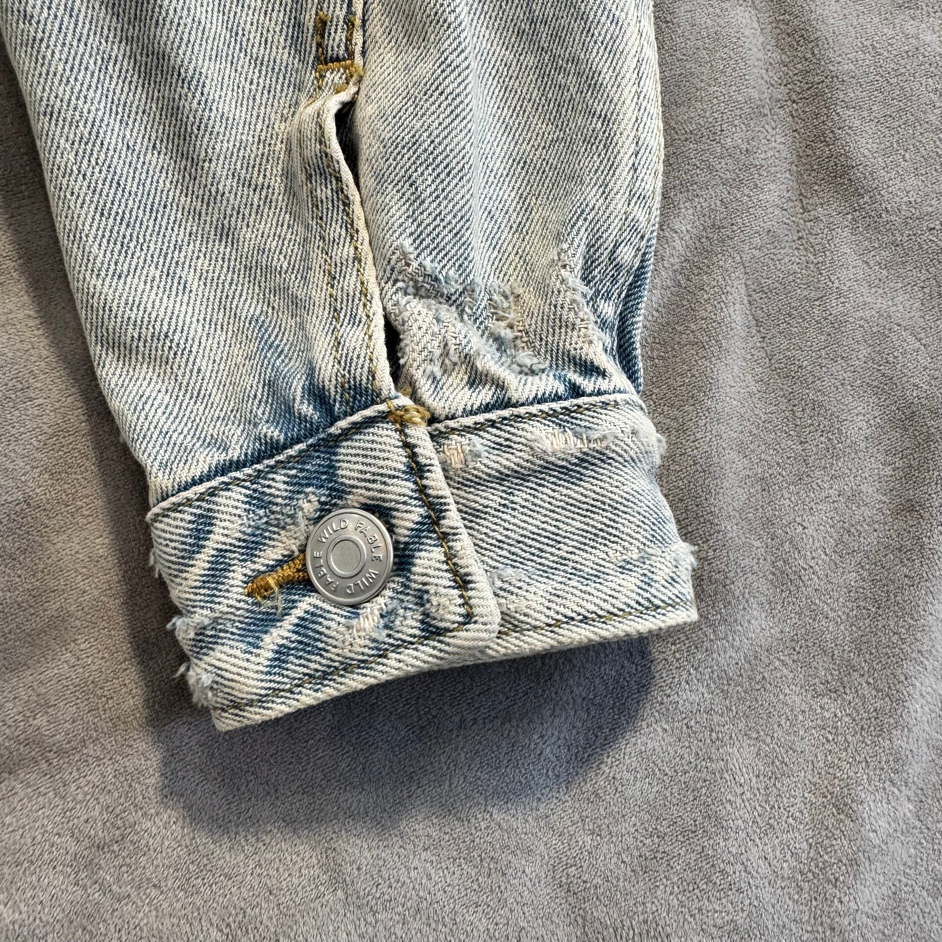 Wild Fable Distressed Light Wash Cropped Denim Jacket - Size Large - 100% Cotton