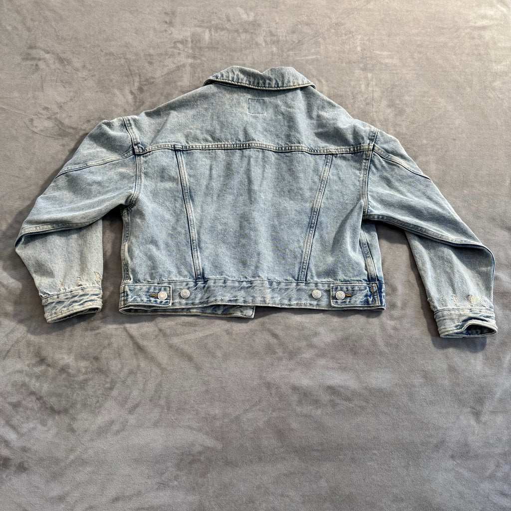 Wild Fable Distressed Light Wash Cropped Denim Jacket - Size Large - 100% Cotton