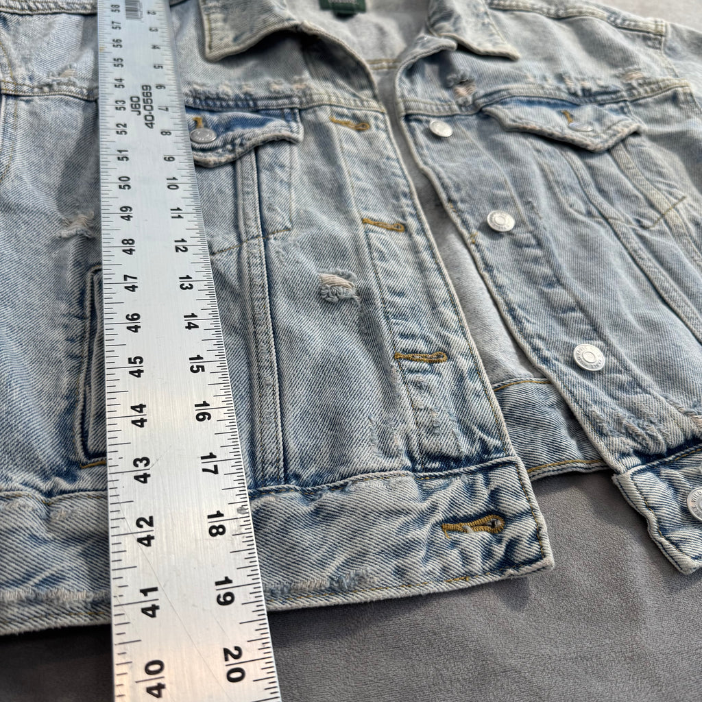 Wild Fable Distressed Light Wash Cropped Denim Jacket - Size Large - 100% Cotton