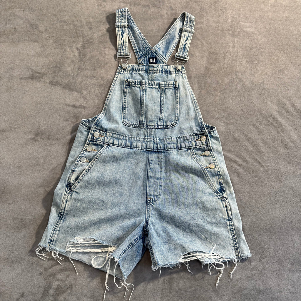 GAP Denim Overall Shorts Women’s Size Small – Light Wash Distressed Cutoff Romper