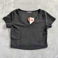 NWT Cider Women's Size XS Black Ribbed V-Neck Short Sleeve Crop Top