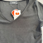 NWT Cider Women's Size XS Black Ribbed V-Neck Short Sleeve Crop Top