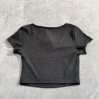 NWT Cider Women's Size XS Black Ribbed V-Neck Short Sleeve Crop Top