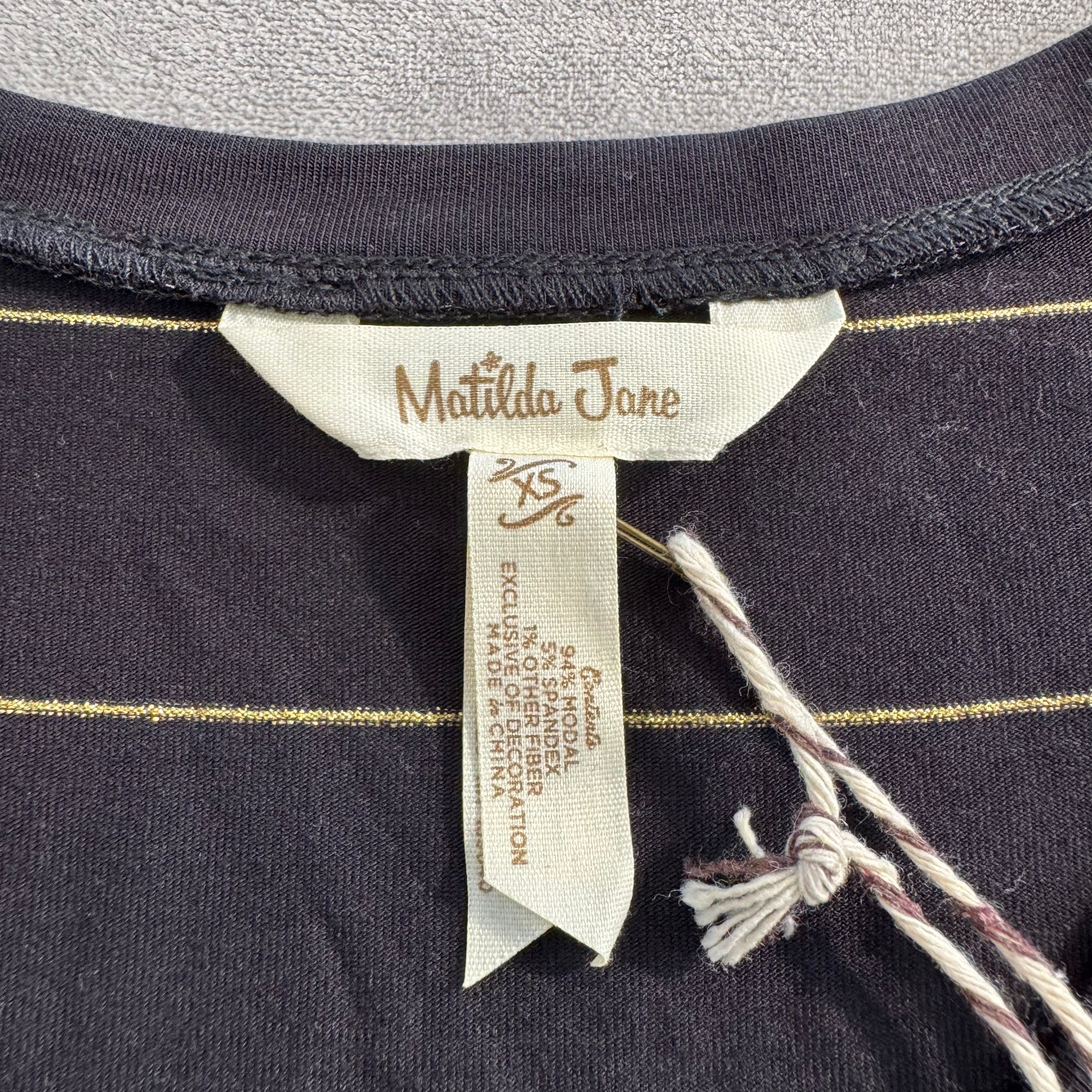 NWT Matilda Jane Women's Size XS Black & Gold Metallic Striped Long Sleeve Peplum Top