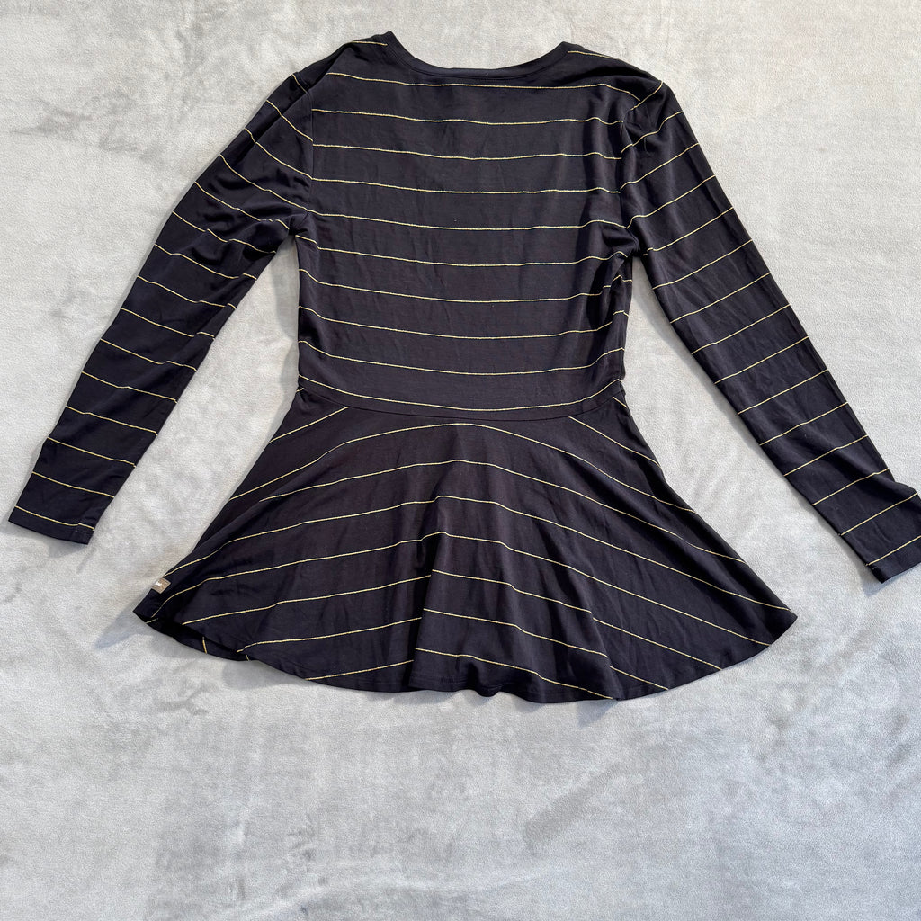 NWT Matilda Jane Women's Size XS Black & Gold Metallic Striped Long Sleeve Peplum Top