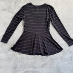 NWT Matilda Jane Women's Size XS Black & Gold Metallic Striped Long Sleeve Peplum Top