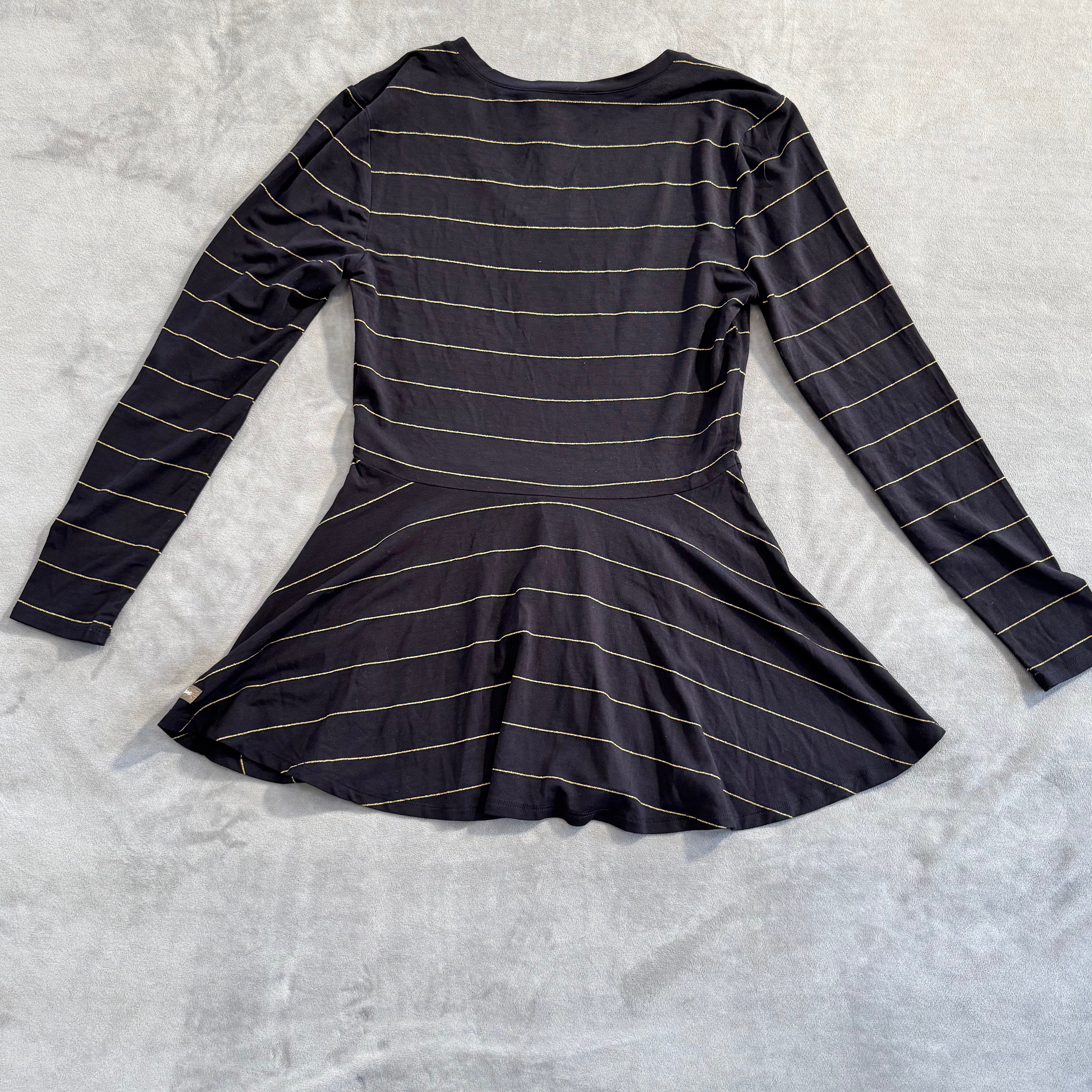 NWT Matilda Jane Women's Size XS Black & Gold Metallic Striped Long Sleeve Peplum Top