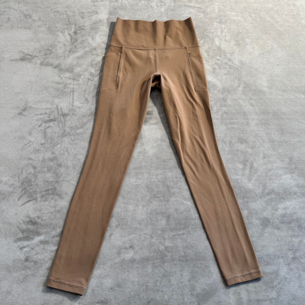 Athleta Salutation Stash Tight Leggings XXS Brown High Rise Yoga Pants Pockets