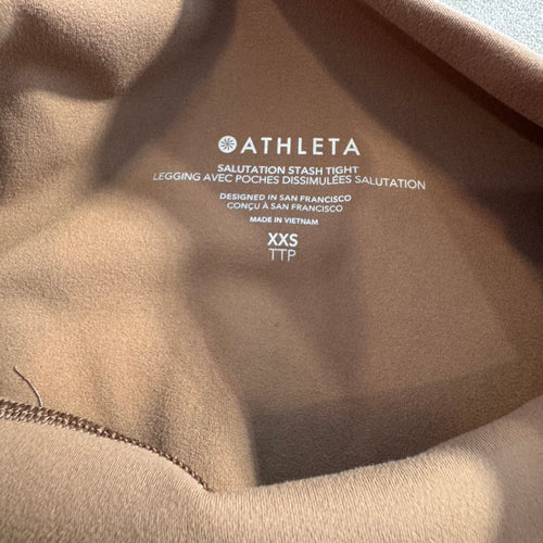 Athleta Salutation Stash Tight Leggings XXS Brown High Rise Yoga Pants Pockets