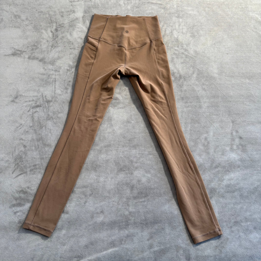Athleta Salutation Stash Tight Leggings XXS Brown High Rise Yoga Pants Pockets