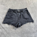PacSun High Rise Festival Denim Shorts – Distressed Black Wash, Raw Hem – Women's Size 25