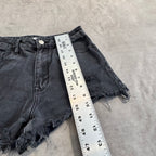PacSun High Rise Festival Denim Shorts – Distressed Black Wash, Raw Hem – Women's Size 25