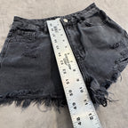 PacSun High Rise Festival Denim Shorts – Distressed Black Wash, Raw Hem – Women's Size 25