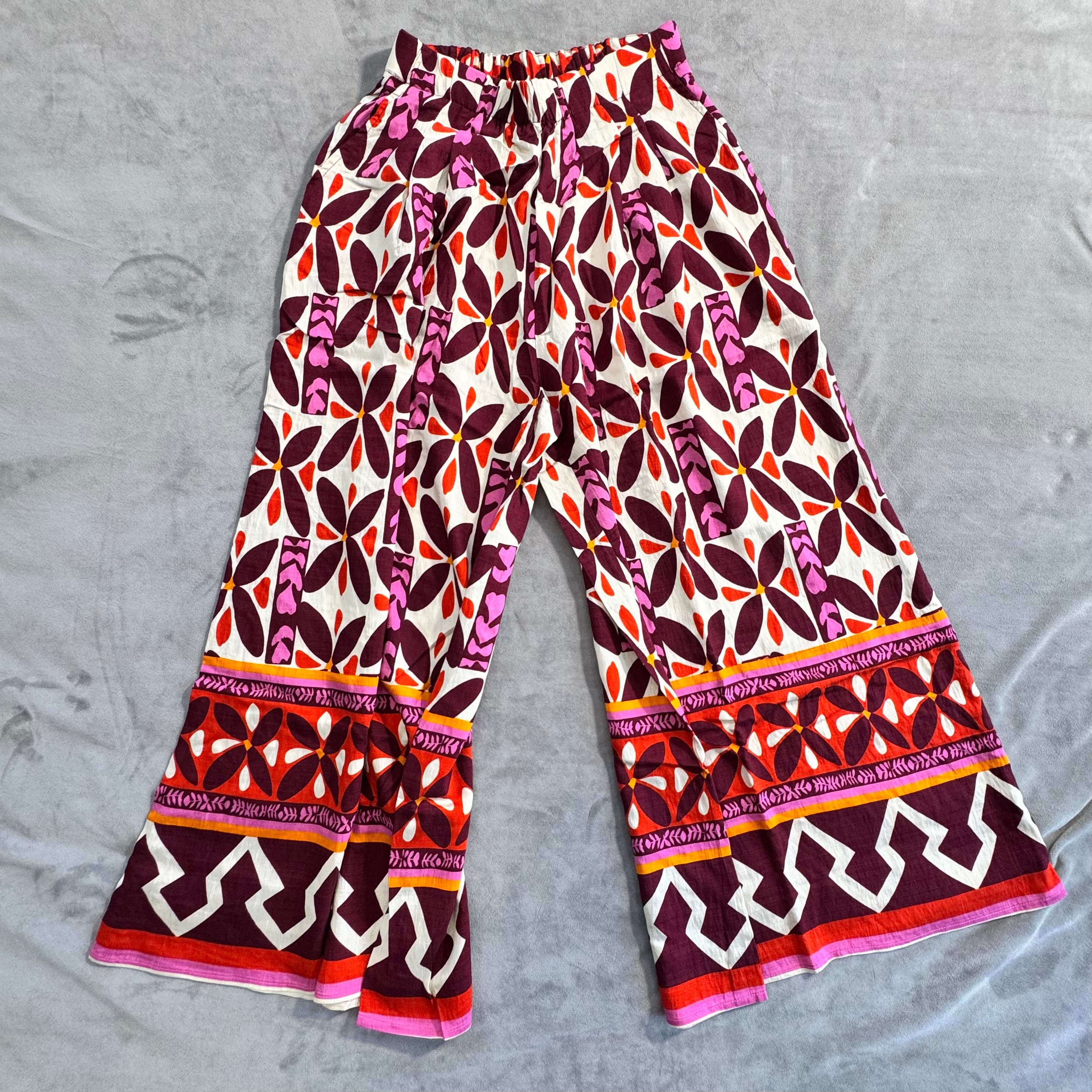 NWT Umgee Boho Wide Leg Floral Print Pants – Elastic Waist Palazzo Style – Size S