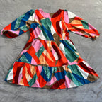 UMGEE Abstract Geometric Print Tiered Mini Dress - Boho V-Neck - Size Small-NWT