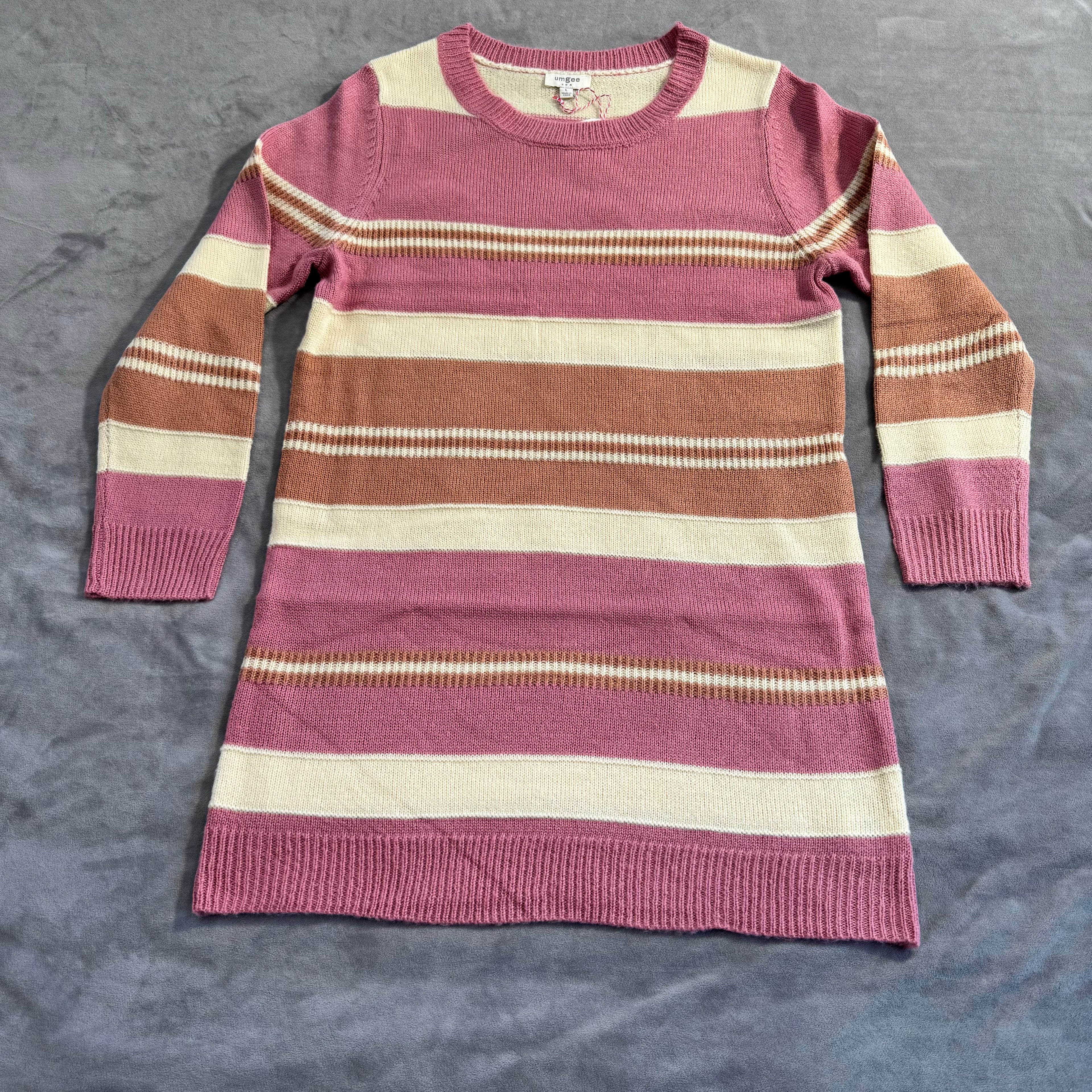 NWT Umgee Striped Knit Sweater Dress – Long Sleeve Lightweight Pullover – Size Large (L)