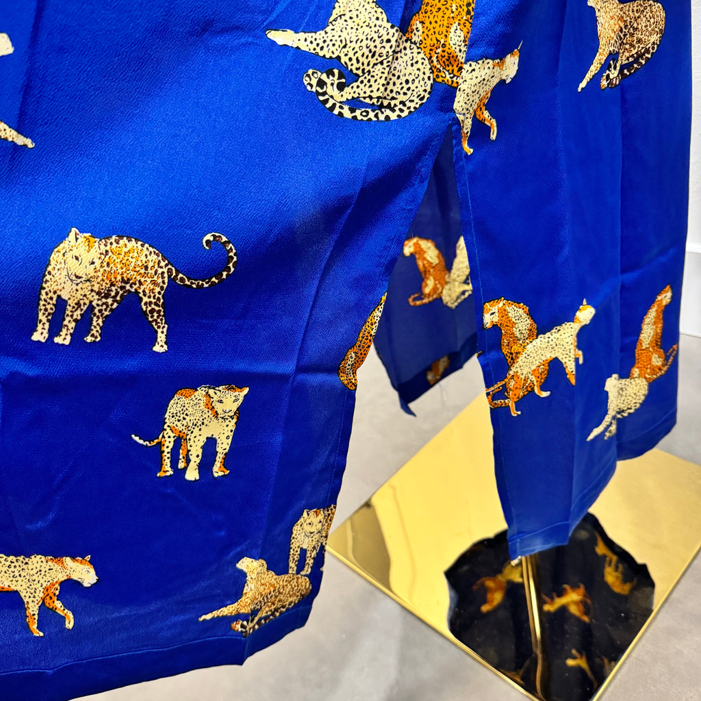 NWT Umgee Blue Cheetah Print Long Shirt Dress – Button Down Satin Tunic (1XL)