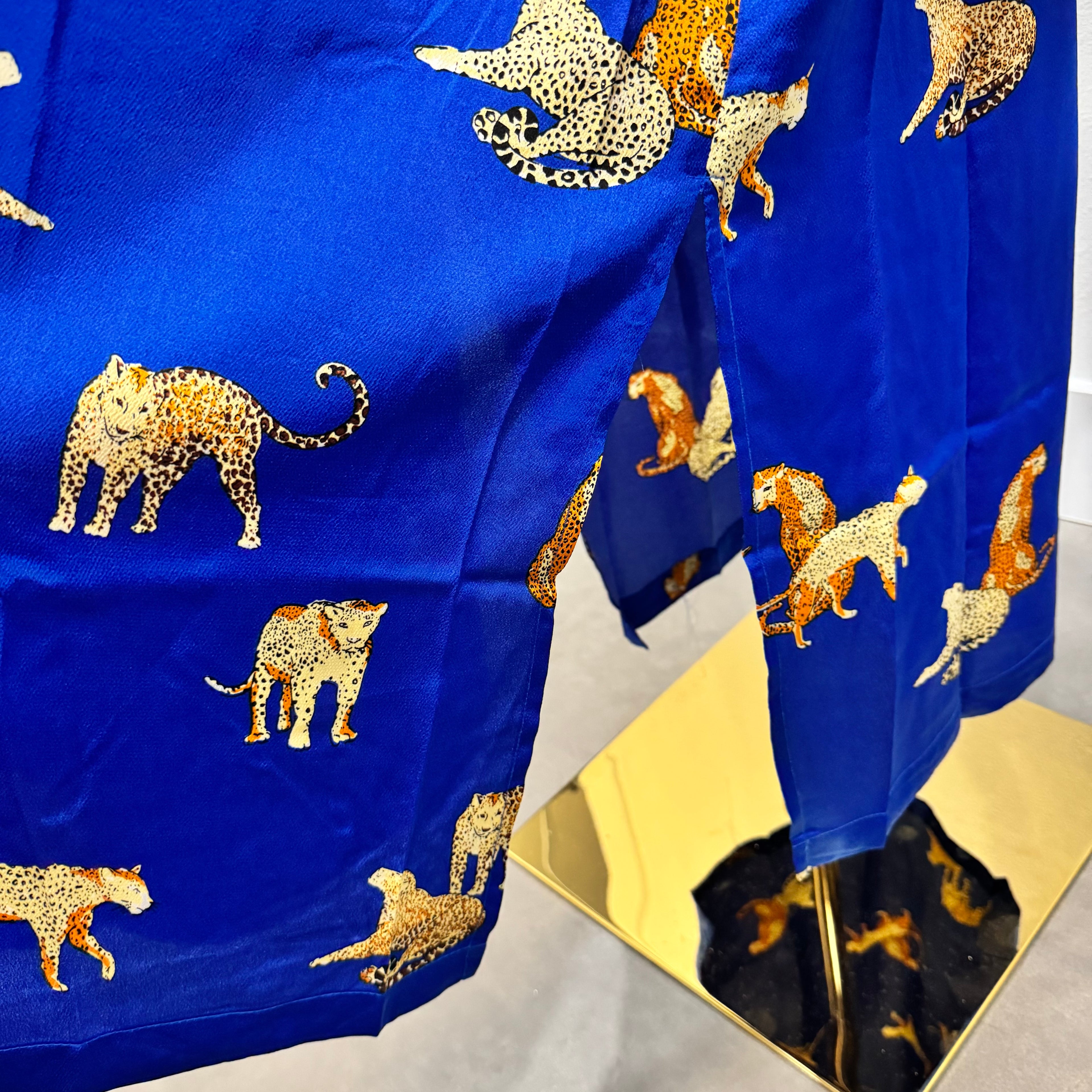 NWT Umgee Blue Cheetah Print Long Shirt Dress – Button Down Satin Tunic (1XL)