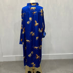 NWT Umgee Blue Cheetah Print Long Shirt Dress – Button Down Satin Tunic (1XL)