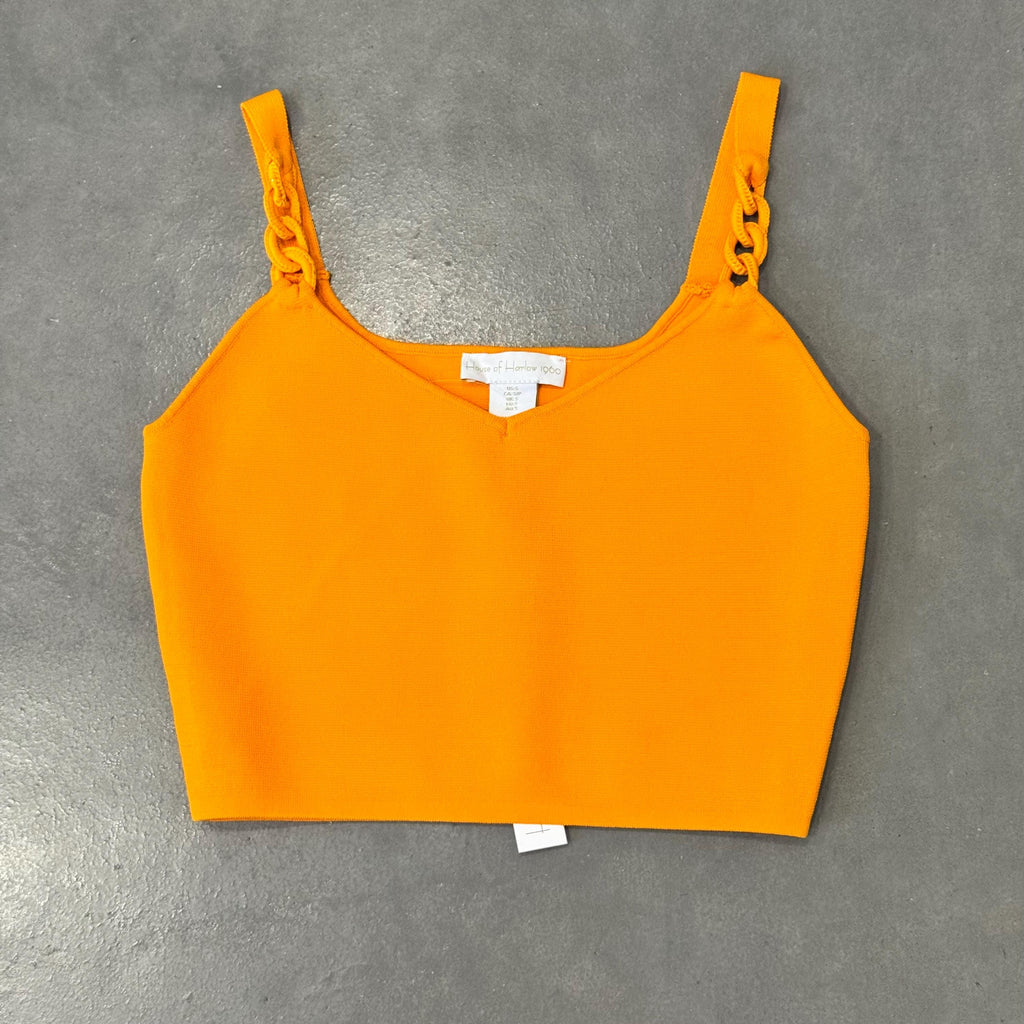 House of Harlow 1960 NWT Knit Crop Top Size Women’s S | Flame Orange Braided Strap, Boho Festival