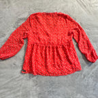 Matilda Jane NWT Red Floral Peplum Blouse Women’s Top Long Sleeve Lace Trim Empire Waist Size M